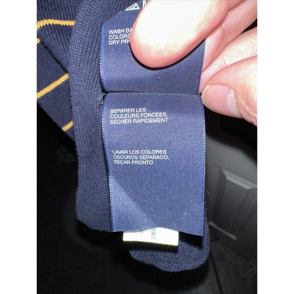 Tommy Hilfiger Scarf Blue Gold Striped Mens Scarf Embroidered Wool Winter Scarf - Picture 6 of 6